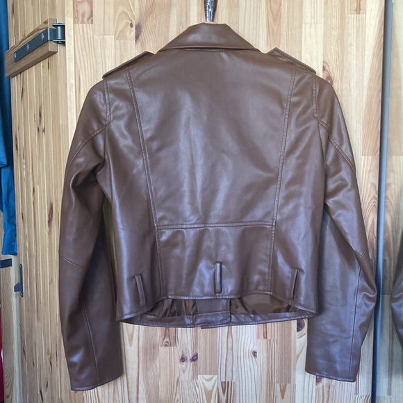 Zara faux leather brown motorcycle jacket (size M) - Picture 4 of 6
